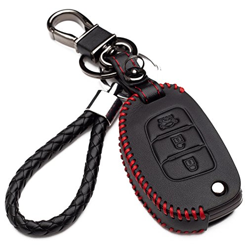 Cover Guscio Custodia in Pelle con Portachiavi per Chiave Hyundai i10 i20 iX25 iX35 iX45 Elantra Accent Solaris 3 Tasti Protezione Telecomando Auto (red edition)
