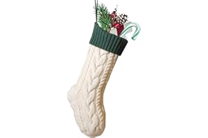 Nanou Medias de Navidad Grande, Calcetín de Navidad de Punto Personalizado, Decoración Árbol de Navidad Calcetines para Llenar y Colgar (Longitud 46 cm, 1 Pieza, Marfil(Cuerpo)+Verde(Boca))