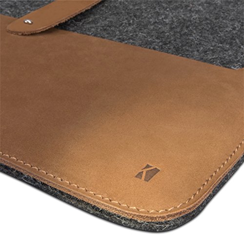 KANVASA MacBook Air 13 & MacBook Pro 13 Zoll (2015) Filztasche „Woods“ – Edle Leder Filz Hülle Grau Braun – Vintage Tasche Case Sleeve Ledertasche für Apple MacBook – Wollfilz & Echtleder Schutzhülle - 7