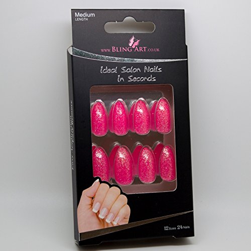 Bling Art Stilett Falsche Nägel Gel Acryl Rosa-Gel Glitter Mittel Tipps UK - 6
