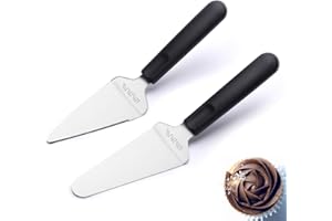 LEGERM Set di 2 Coltelli per Torte in Acciaio Inossidabile, Paletta Torta Liscia & Seghettata | Taglia Torte per Pizza & Dessert | Lavabile in Lavastoviglie e Adatto a Destri e Mancini (Nero)