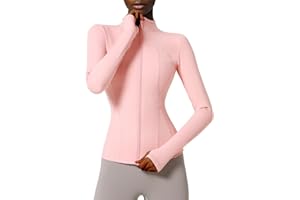 Locachy Slim Fit Full-Zip Damen-Sportjacke mit Daumenlöchern für Laufen und Workout