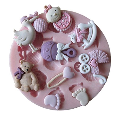 Karen Baking 2Pcs/Set Babypflege Geformt 3D Silikon-verzierender Schokoladen-Kuchen-Form-Fondant-backendes Werkzeug-Rosa - 5