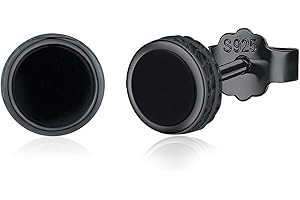 MIDIR&ETAIN Black Stud Earrings 925 Sterling Silver Mens Womens Black Onyx Earrings Hypoallergenic Pierced Black Earrings Studs Christmas Jewellery Gifts
