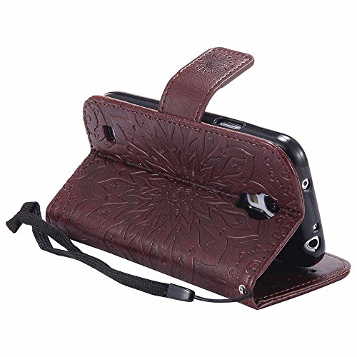 Galaxy S4 Mini Hülle, Dfly Premium Slim PU Leder Mandala Blume prägung Muster Flip Hülle Bookstyle Stand Slot Schutzhülle Tasche Wallet Case für Samsung Galaxy S4 Mini i9190, Braun - 6