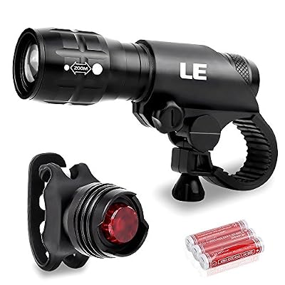 lighting ever LE Phare Lampe Torche Avant Vélo, Piles Incluses, 3 Modes De Luminosité, 200lm, Antichoc Impermeable, Phare Lampe Bicyclette Et Feu Arrière, Pour VTT VTC Cycliste Camping Loisir
