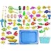 Produktbild Seciie Magnete Angelspiel, 60er Set Magnetisches Angeln Spielzeug Wasserspiel Badespielzeug in der Badewanne Lernspielset zum Angelnlernen