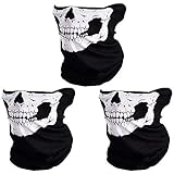 Rovtop 3 Pcs Black Seamless Skull Face Tube Mask, Motorcycle Face Mask