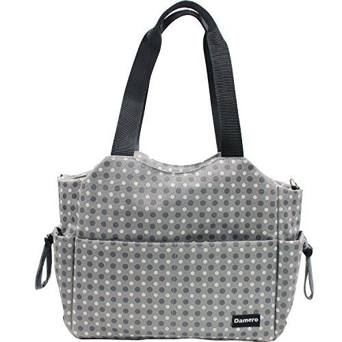 Damero Large Diaper Changing Bag with Changing Pad and Stroller Straps (Gray Dots)