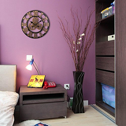 SOLEDI Wanduhr Europäische Vintage Handarbeit 3D Dekorative Zahnrad aus Holz (Farbe Kupfer) - 2