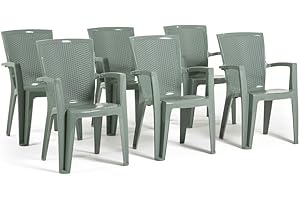 RATTATAN Diana - chaises empilables d'extérieur et de Jardin en résine Effet rotin avec accoudoirs (6, Vert Sauge)