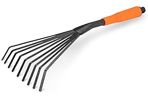 Meccion Mini Rastrello da Giardino, 40cm Lunghezza, 9 Radice in Acciaio, Impugnatura Ergonomica, Professionale Attrezzi da Giardinaggio