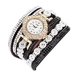 Uhren für Frauen, Winkey Fashion Casual Analog Quarz Armbanduhr Frauen Strass Aufziehen Handgelenk Uhren Armbänder Armreif, mehrfarbig