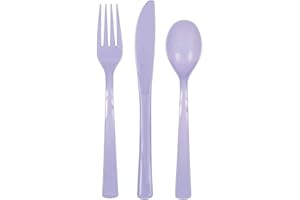 Unique Party - Juego de Cubiertos de Plástico para 6 Personas - Color Lavanda - 18 Piezas (39486)