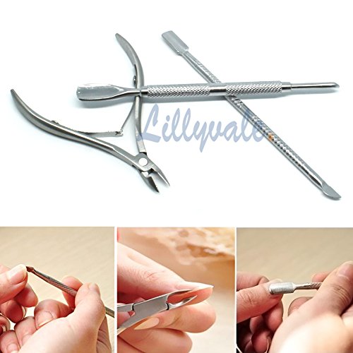 Stainless Steel Nail Cuticle Spoon Pusher Remover Clipper Nipper Cutter Cut Set