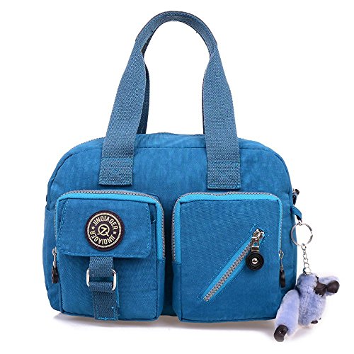 Bolso para Mujer de Nylon Impermeable GENOLD Bolsa de hombro con bolsillos grandes, ligera, resistente al agua-Azul marino