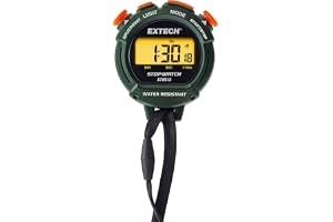 Extech STW515 Stoppur och Klocka med Belyst Display | Förfluten/mellantid/dubbel konkurrent timer, klocka 12/24h, larm, upplösning 1/100s, halsband