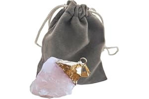 SamayZen - Cuarzo rosa piedra natural colgante - montura color dorado - Bolsita protección - autentica - piedras semipreciosas