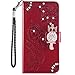 Produktbild Jinghuash Kompatibel mit Samsung Galaxy S10e Hülle,Bling Glitzer Glänzend Diamant PU Leder Flip Case Brieftasche Ledertasche Wallet Eule Muster Klapphülle Kartenfächer Lederhülle Handyhülle-Braun rot
