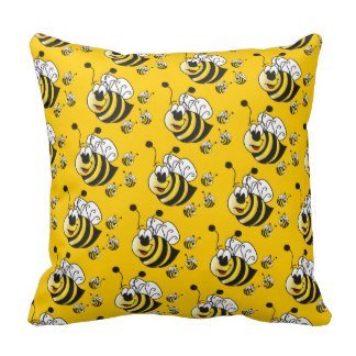 Jtartstore Cute Cartoon Yellow Bumble Bee Throw Cushions 18 x 18 inches