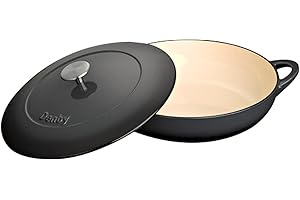 Denby - Halo Black Cast Iron Casserole Dish Shallow - Dutch Oven, Oven Safe Pot, Enamelled - 30cm, 3.65L Capacity