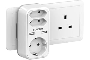 SUDEERY Reiseadapter UK Adapter England Deutschland Stecker mit 2 USB, 3 Fach Reisestecker Steckeradapter Schuko auf Typ G Großbritannien Irland Malta Stromadapter