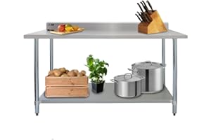 KUKOO Mesa de Trabajo Cocina de Acero Inoxidable 183cm/1.83m Ancho Mesa Catering Mesa Preparación Comida para Gastronomía Hostelería Hotelería Restaurantes Capacidad Peso 250kg con 2 Paños Microfibra GRATIS
