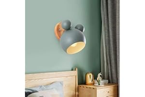 Mengjay Creativo cartone animato in legno Topolino applique da parete Nordic Macaron Lampada da parete a LED per bambini che leggono camera da letto comodino illuminazione E27 Luce da Muro (Verde)