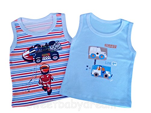 Baby Unisex Summer Sleeveless Tops -2 pack 100% Cotton 9-12months.