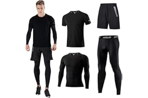 HOLURE Herren Sport-Laufset (4er oder 5er Pack) Athletisches Shirt+Short/Kompressionsshirt+Hose mit Mantel Trainingsanzug Gymnastikanzüge