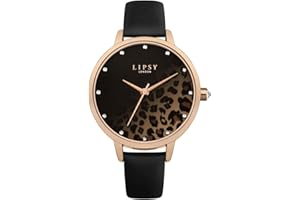 Lipsy London Womens Watch with Leopard Print Ombre Diamante Dial and Black Strap, 37mm Diameter Case in Branded Watch Box LP623-2 Year Warranty