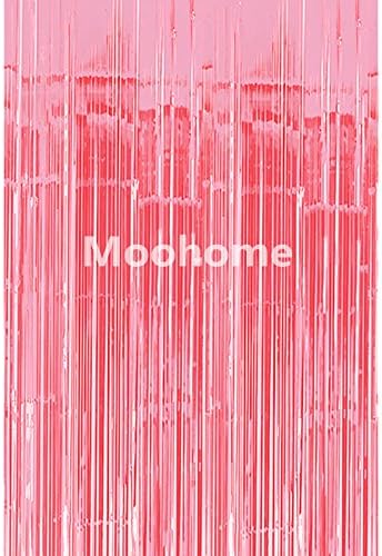 Moohome Big 3ft x 8ft Baby Pink Tinsel Metallic Foil Fringe Curtains Backdrop Door Window Curtain Party Decoration (2-Pack, Baby Pink)