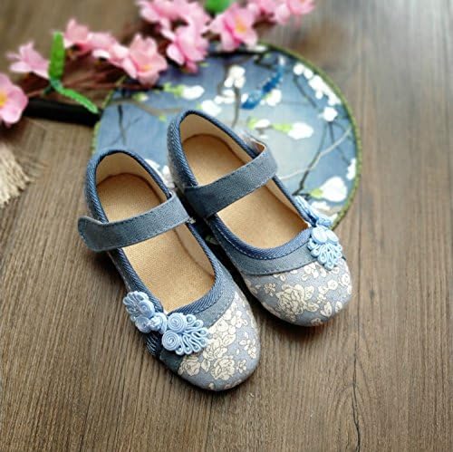 Baby Kids Girls Sandals, Anti-Slip Shoes Children's shoes, girls, baby, traditional hand-made beef tendon bottom cloth shoes, antique button, Chinese style, Han suit, Tang suit and shoes.,33 code /20.7cm,Blue buckle