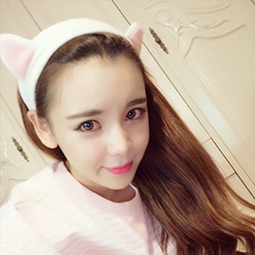 Contever® 1x Niedlich Katzenohren Stirnbänder Flannel Mädchen Turban Haarband Baden Spa Make up Haarreif Elastisch — Weiß - 3