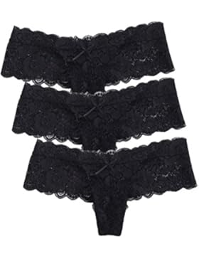 Scothen Damen Spitzen Strings als 3-er Pack Frauen-reizvoll Schlüpfer-Baumwolle Tangas G-Strings Strings Dessous...