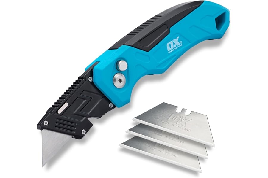 OX TOOLS P224301 Pro Heavy Duty Fixed Blade Folding Knife, Blue / Black