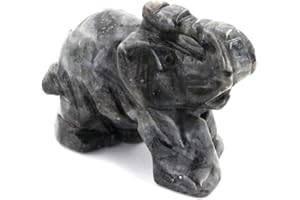 Ouubuuy Larvikite Pierre Precieuses Naturelle Lithotherapie Pierre de Guérison Mineraux Collection Reiki Accessoires-Main Sculptée Elephant