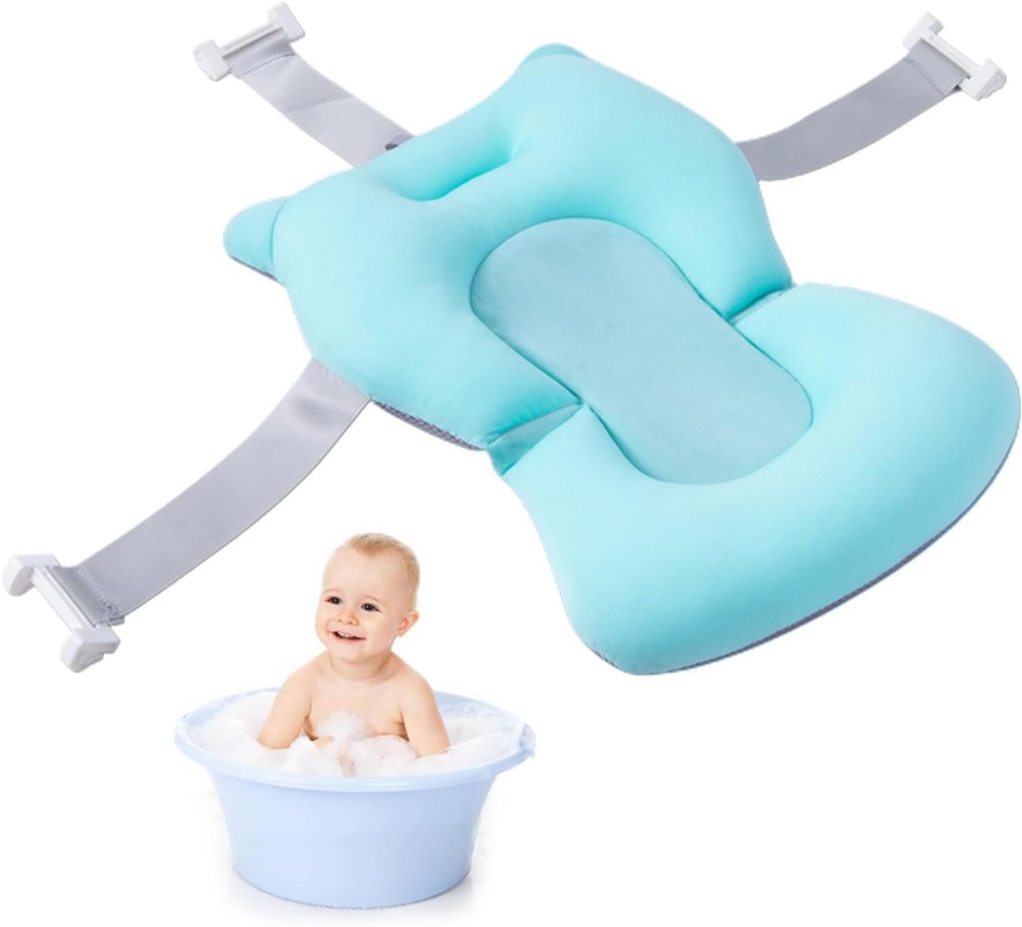 Cojín De Baño Para Recién Nacido, Alfombrilla De Baños Acolchada Antideslizante, Almohada Con Soporte Adaptable Con Hebillas Y 3 Cinturones De Seguridad, Articulo Para Baño Del Bebé En Hogar