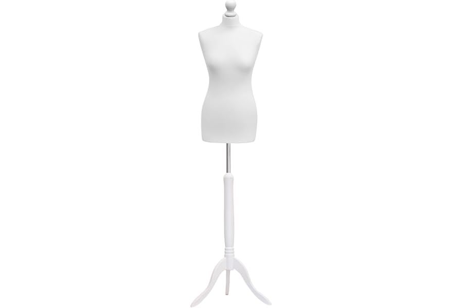 Female Tailors Dummy Bust Size 8/10 Dressmakers Fashion Mannequin Students Cream With Lightwood Stand (White)