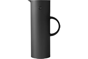 Stelton Isolierkanne EM77 - Doppelwandige Isolierkanne für heiße/kalte Getränke - Tee- & Kaffeekanne mit Glaseinsatz, Magnetverschluss, Schraubdeckel, Vintage-Design - 1 Liter, Soft Black