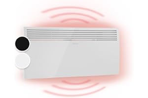 Klarstein Hot Spot Slimcurve - Stufa a Parete, Riscaldatore con Termostato, Stanze fino a 40 m², 80 x 40 cm, 1000/2000 Watt, Temperatura Impostabile da 5 a 40 °C, Bianco Fumo