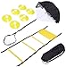 Produktbild Speede Agility Training Set – Beinhaltet Agility Leiter, 6 Disc Zapfen, Widerstand Fallschirm, 4 stahl-edrspieße und einer Kordelzug Tasche