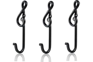 Fayesia Blacksmith Hand Forged Iron Wall Hooks - Handmade Decorative Wall Mounted Coat Hooks for Hanging Coats, Towels, Bags, Keys and More - Screws Included - Set of 3 (Music Note)