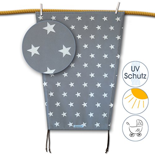 Edles Sonnensegel (grau) mit weissen Sternen für den Kinderwagen mit UV-Schutz, Sonnenschutz, universell passend - 2