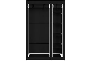 Bonnlo Kleiderschrank, 110 x 45 x 175 cm, Stoffschrank mit Kleiderstange und Ablagen Stabil, Stoffkleiderschrank für Schlafzimmer, viel Platz, Faltbar, Schwarz