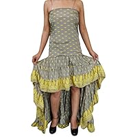 Boho Chic Designs Womens Hi Low Dress Recycled Silk Printed Strapless Swirling Long Summer Beach Party Dresses Medium/Large (Grey)