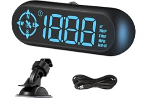BIZOI Tachimetro Digitale GPS, Contachilometri Bussola GPS, GPS Tacho Auto, Indicatore Hud per Auto, Plug and Play, Orologio e Funzione Bussola per Veicoli, Camion, Pickup, Camper, Moto, Treni, Auto