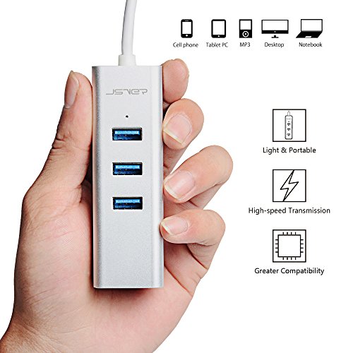 JSVER Unibody Aluminium 3-Port USB-Hub 3.0 und RJ45 10/100/1000 Gigabit Ethernet Hub Adapter mit eingebautem Kabel (30cm) - 6