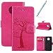 Produktbild Robinsoni Kompatibel mit MOTO G6 Plus Hülle PU Leder Tasche,Prägung Muster Eule Baum Schutzhülle Handytasche Brieftasche Karten Slot Magnetverschluss Flip Case Stand Klapphülle Etui,Rot