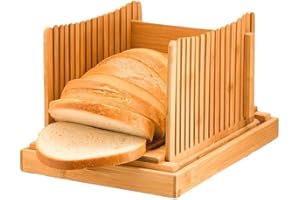 Hasaller Rebanadoras de pan plegables de madera para pan, guía de rebanado de pan, tabla de cortar pan con bandeja para recoger migas para pan tostado, bagel (onda)